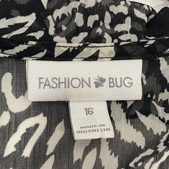 Vintage 90’s Fashion Bug Black & White Animal Print semi sheer ruffle Dress 16 - Picture 7 of 11